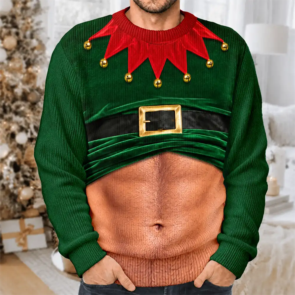 3DFunnyBodyHairyBellyGiftForHusband PersonalizedUnisexUglySweater MI406 CLA3693 MK3