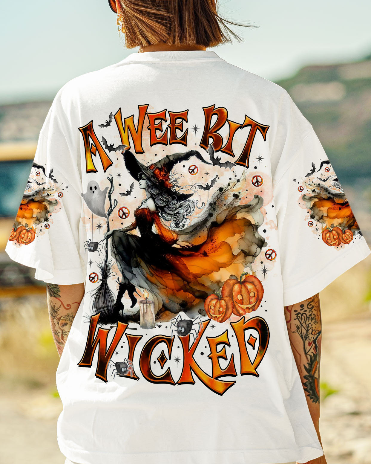 A Wee Bit Wicked Halloween Witch Spooky Pumpkin _26 Witch Design AOP Shirts _1_ g2KoS