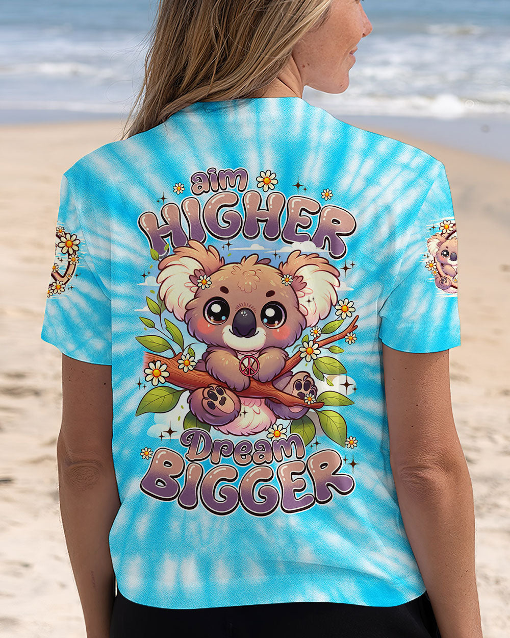 Aim Higher Dream Bigger Cute Koala Peaceful Tie Dye Hippie AOP Shirts _7_ dMDUY