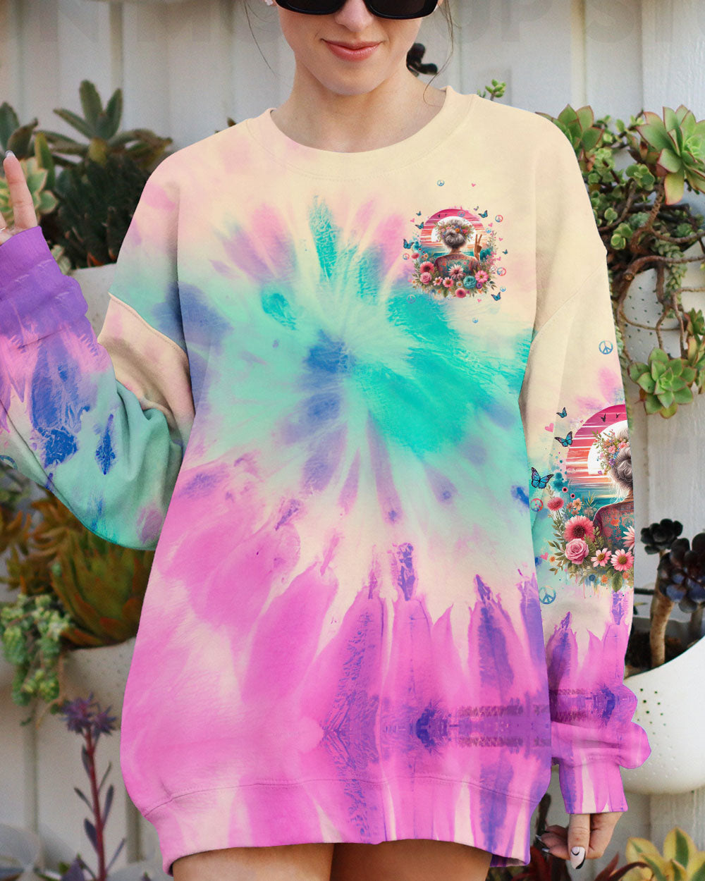 Assuming Im Just an Old Lady Was Your First Mistake Funny Peace Sign Tie Dye Graphic AOP Shirts _8_ MleMC