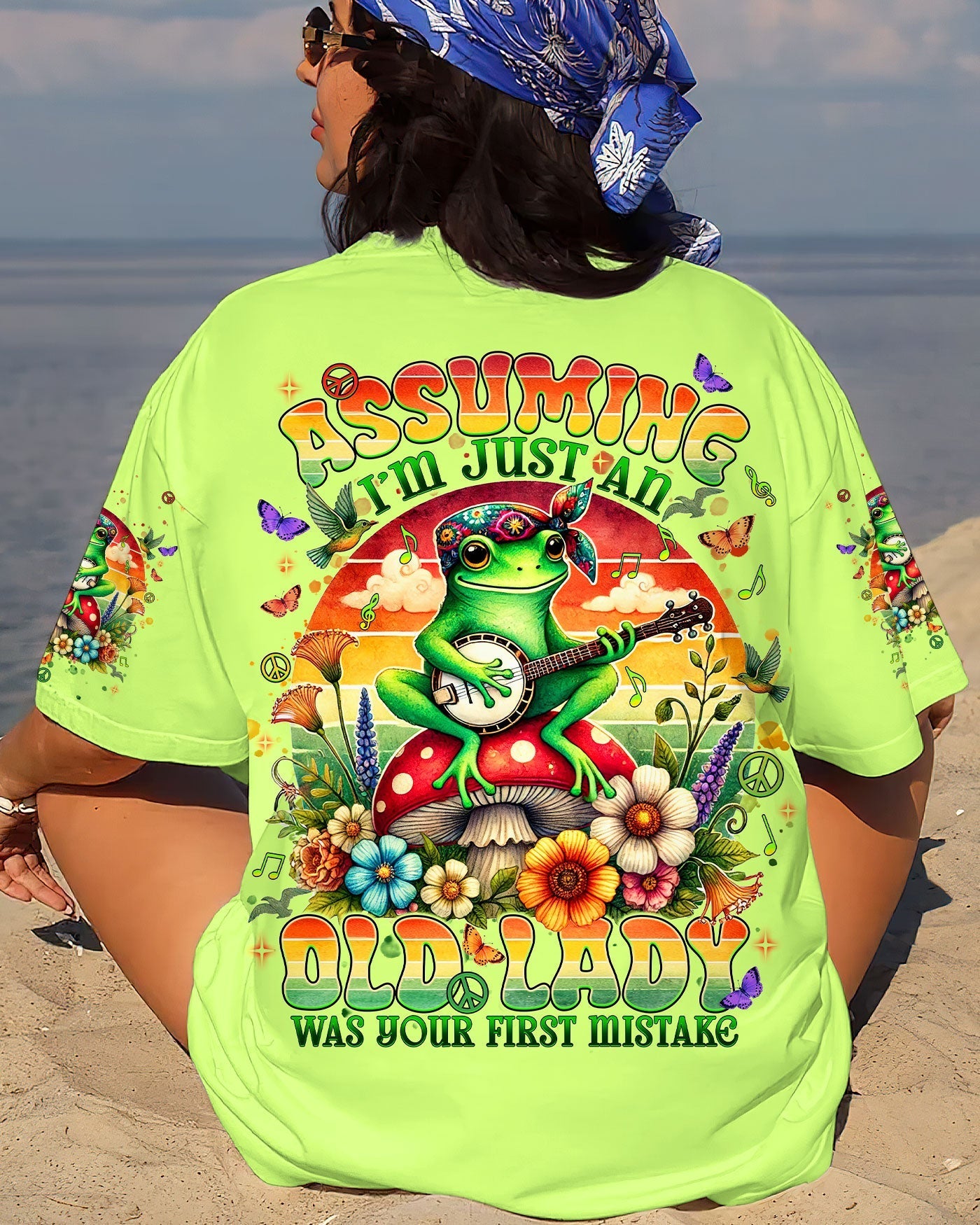 Assuming Im Just an Old Lady Was Your First Mistake Hippie Frog with Guitar AOP Shirts _3_ Vknfy
