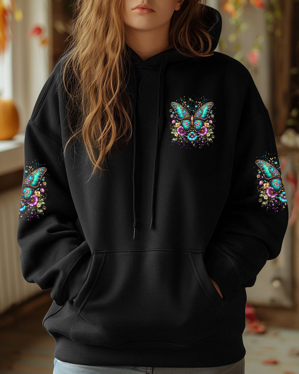 BE YOU THE WORLD WILL ADJUST BUTTERFLY ALL OVER PRINT YHDU3103252_Sweatshirt _26 Hoodies_Hoodie_2XL 1 S3otj