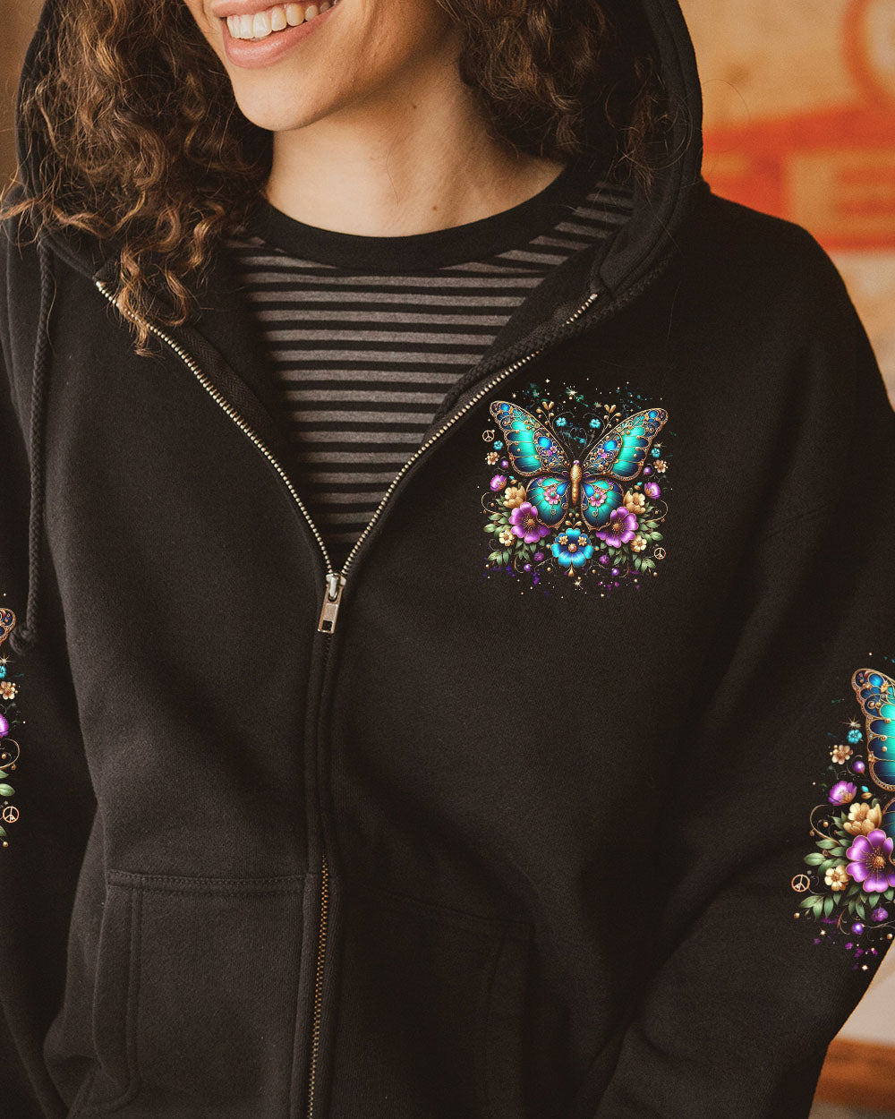 BE YOU THE WORLD WILL ADJUST BUTTERFLY ALL OVER PRINT YHDU3103252_Sweatshirt _26 Hoodies_Zip Hoodie_S 1 XDRX3