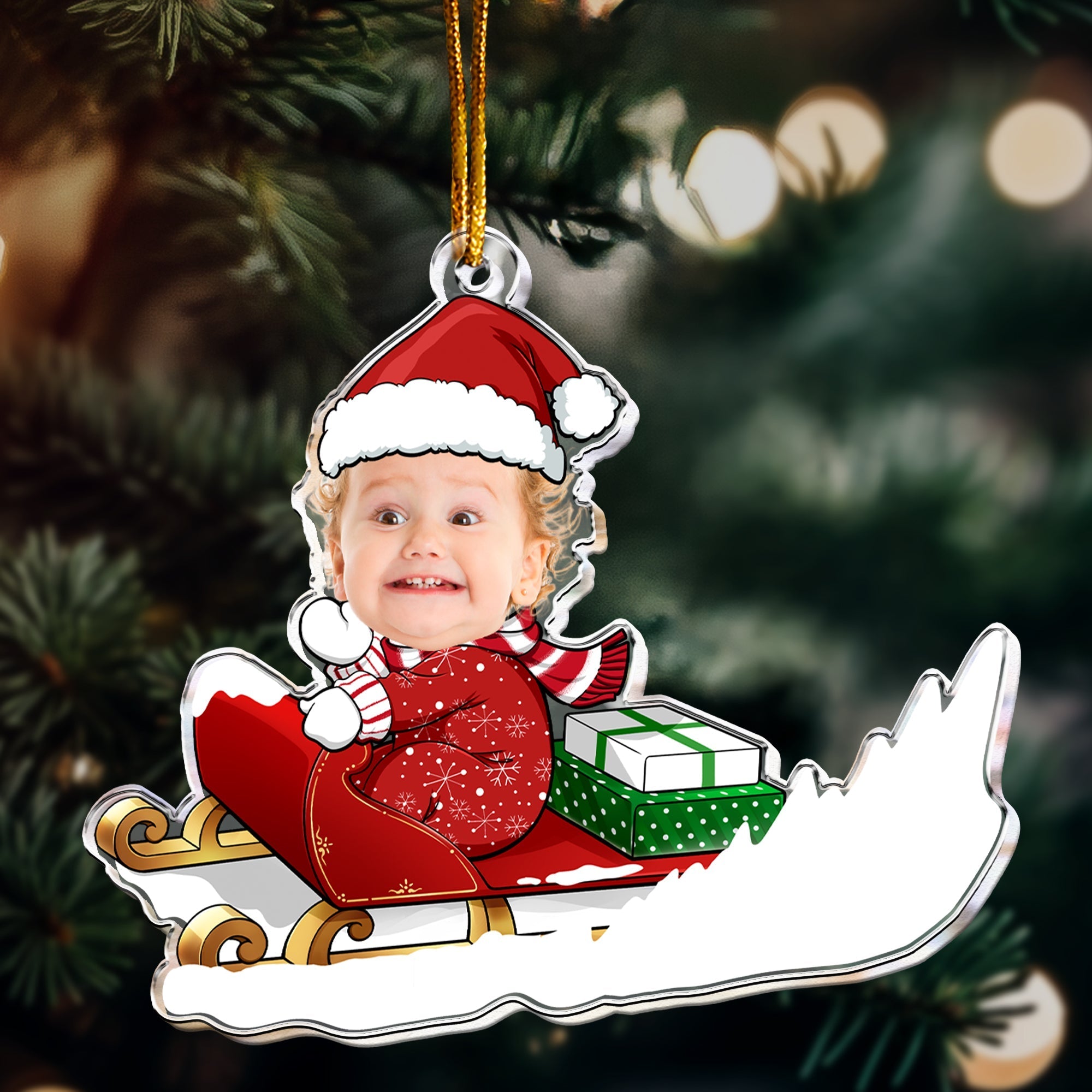 Baby Boy_ Girls_ Kids_ Grandkids Sleigh Personalized Acrylic Photo Ornament_1