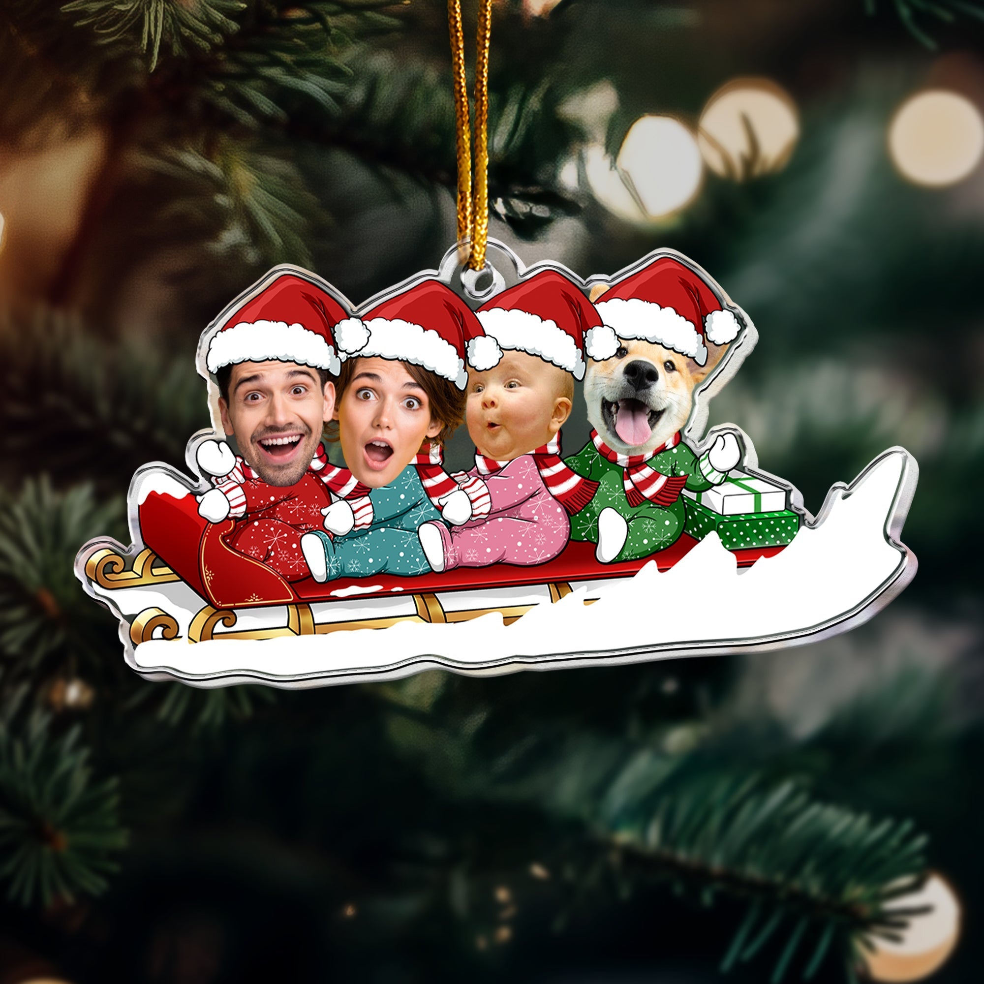 Baby Boy_ Girls_ Kids_ Grandkids Sleigh Personalized Acrylic Photo Ornament_2