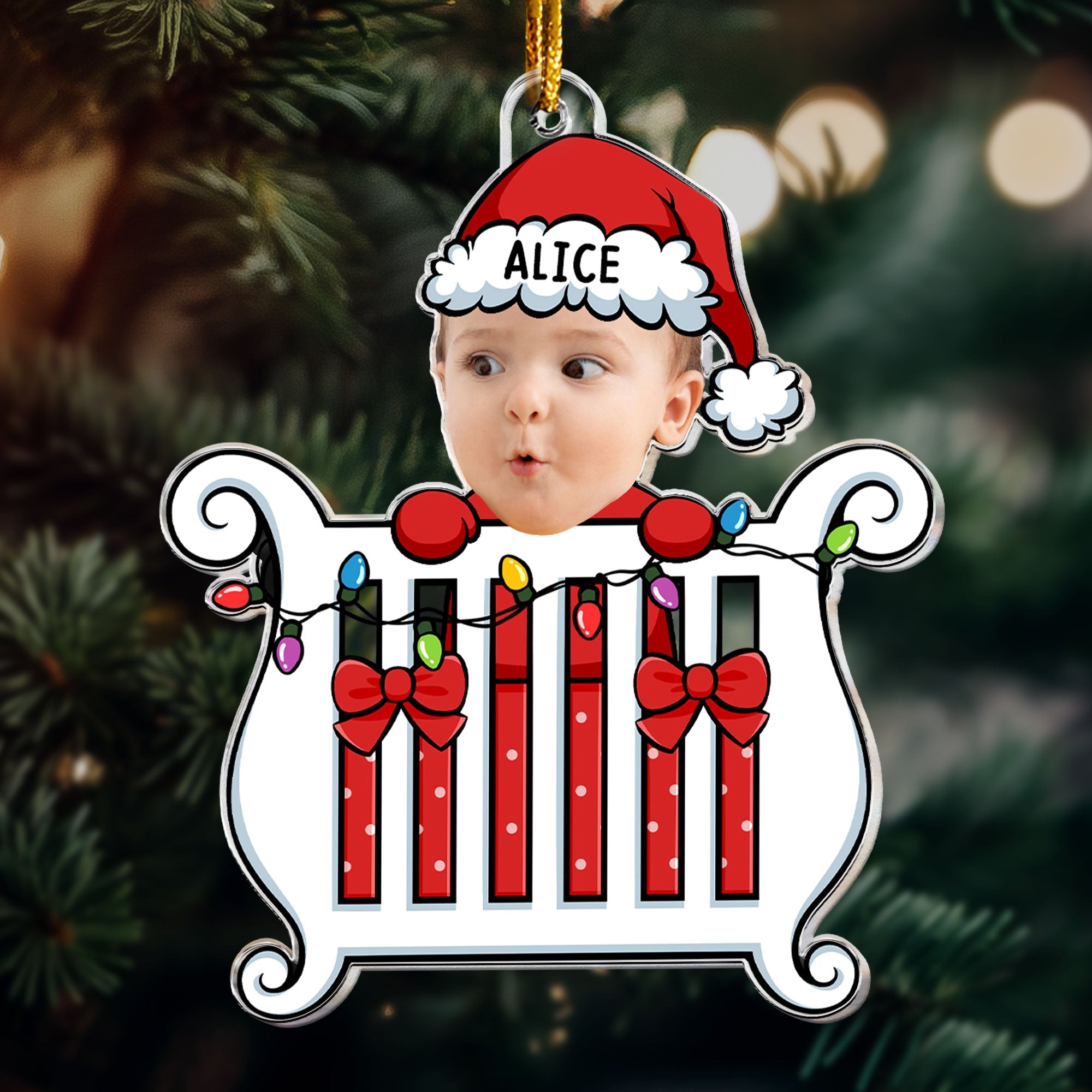 Baby In Crib Personalized Acrylic Photo Ornament_1