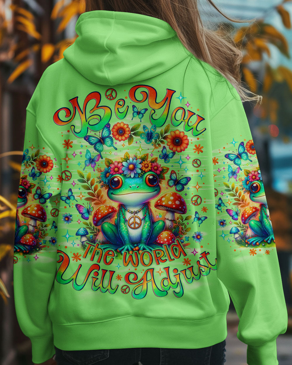 Be You The World Will Adjust Colorful Green Frog Hippie Graphic AOP Shirts _1_ K90pL