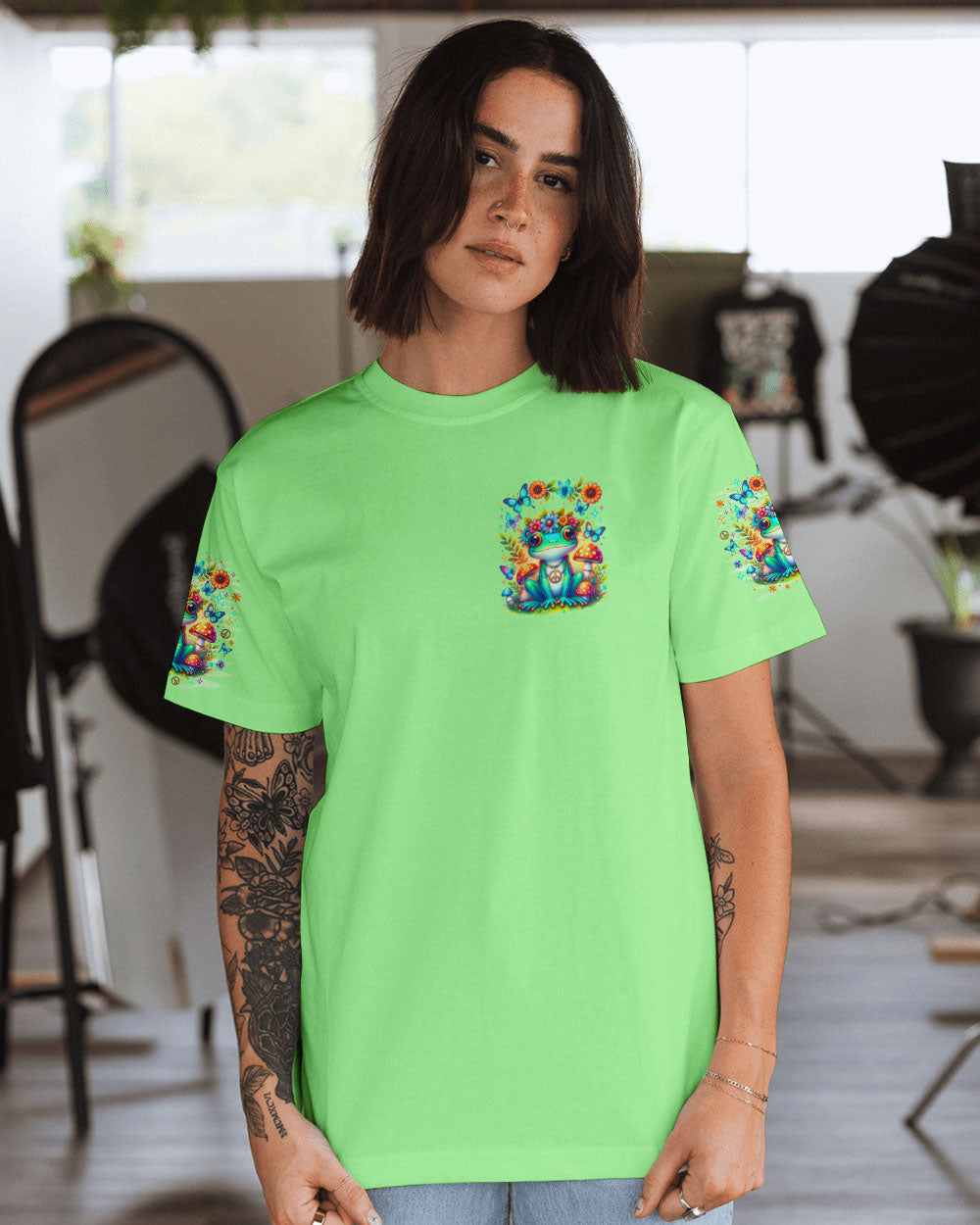 Be You The World Will Adjust Colorful Green Frog Hippie Graphic AOP Shirts _3_ XBSpz