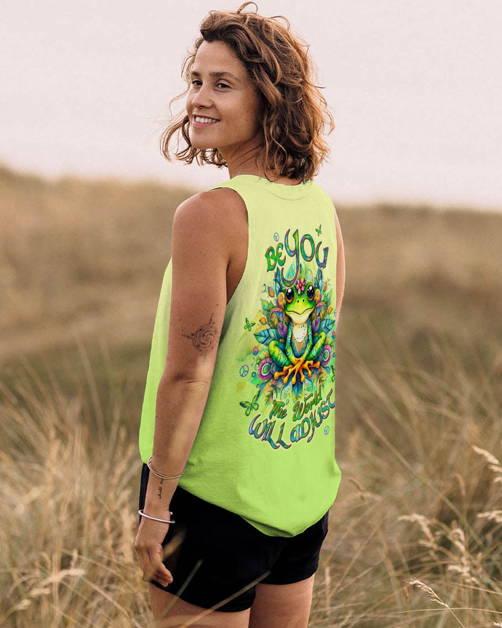 Be You The World Will Adjust Colorful Meditating Frog Graphic AOP Shirts _10_ sYAes