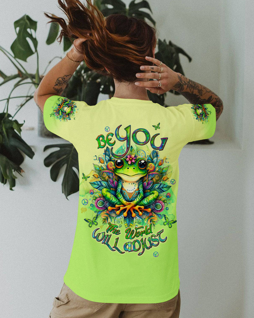 Be You The World Will Adjust Colorful Meditating Frog Graphic AOP Shirts _11_ cYVkc