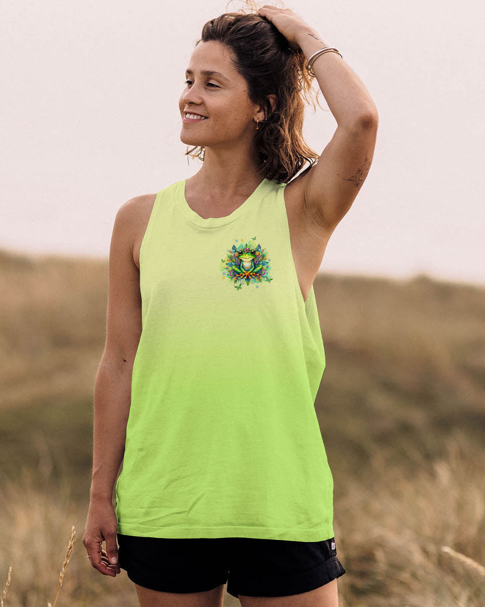 Be You The World Will Adjust Colorful Meditating Frog Graphic AOP Shirts _12_ RFYcd