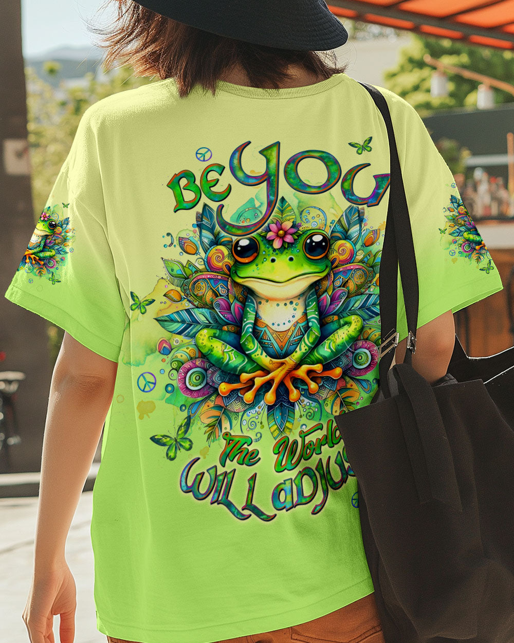 Be You The World Will Adjust Colorful Meditating Frog Graphic AOP Shirts _3_ oxaLj