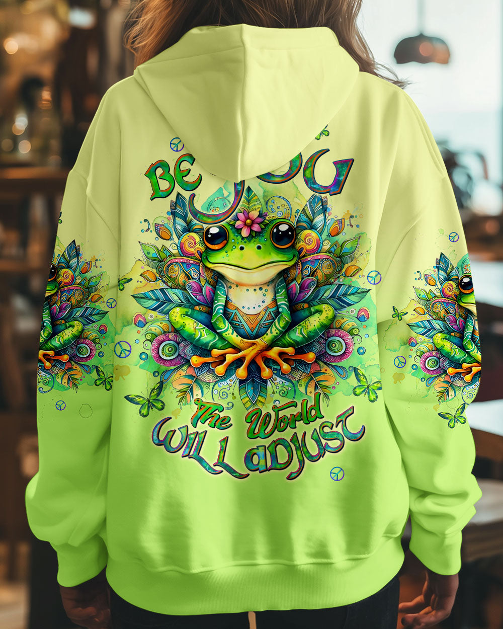 Be You The World Will Adjust Colorful Meditating Frog Graphic AOP Shirts _5_ n1lVp