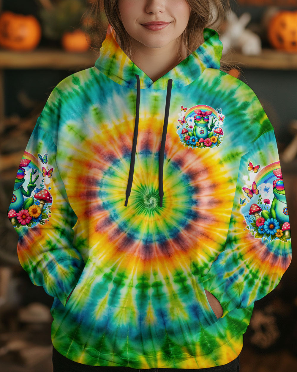 Be You The World Will Adjust Colorful Tie Dye Peace Frog AOP Shirts _14_ gSHwp