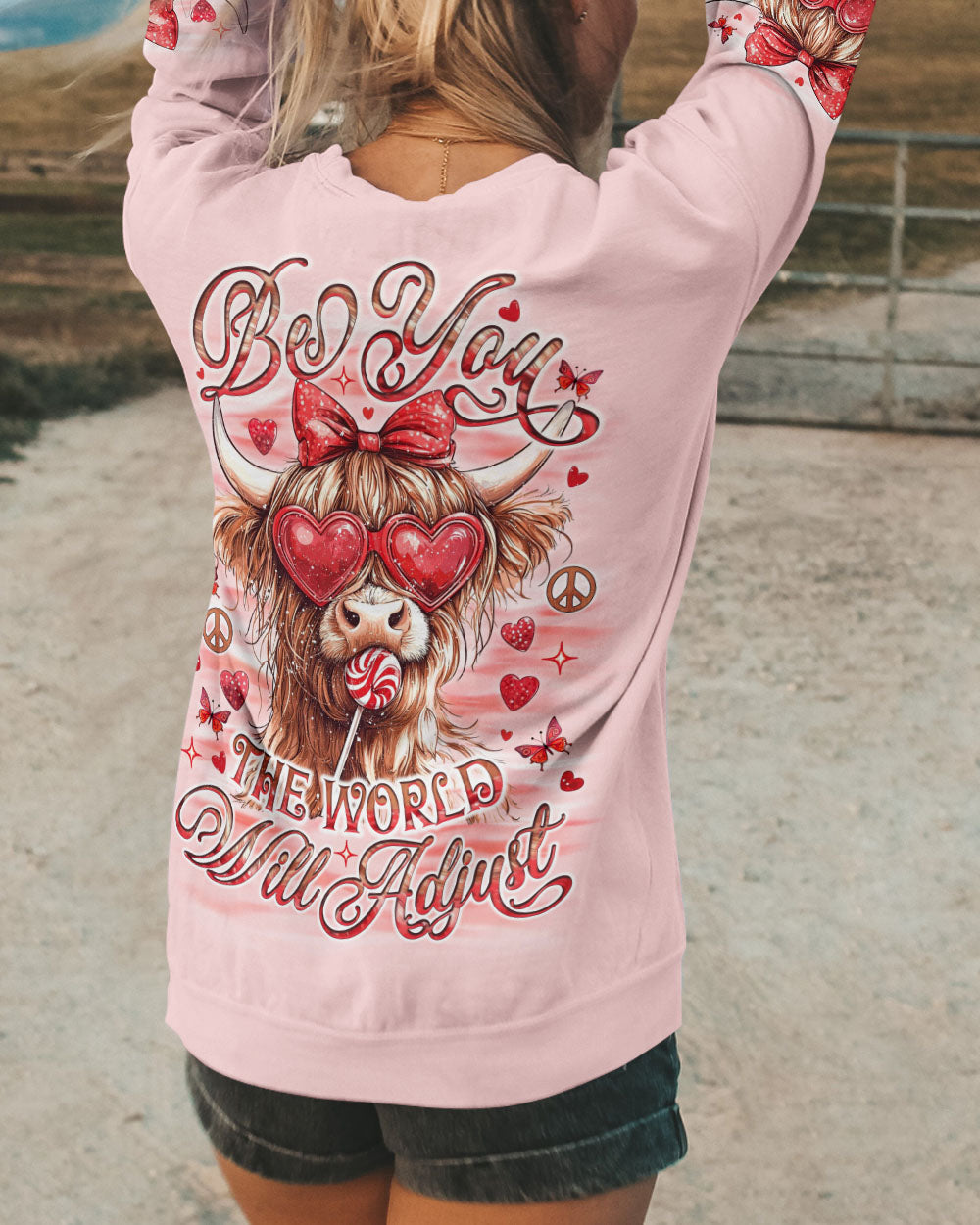 Be You The World Will Adjust Cute Cow with Bow and Heart Glasses AOP Shirts _7_ IIgbC
