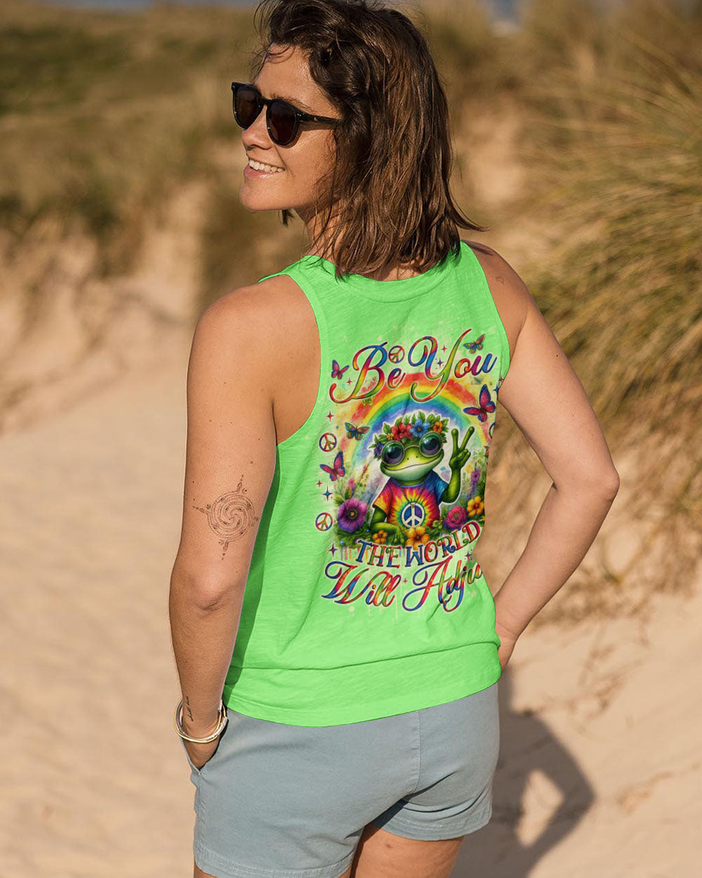 Be You The World Will Adjust Frog Hippie Tie Dye Rainbow Graphic AOP Shirts _14_ ZQe1G