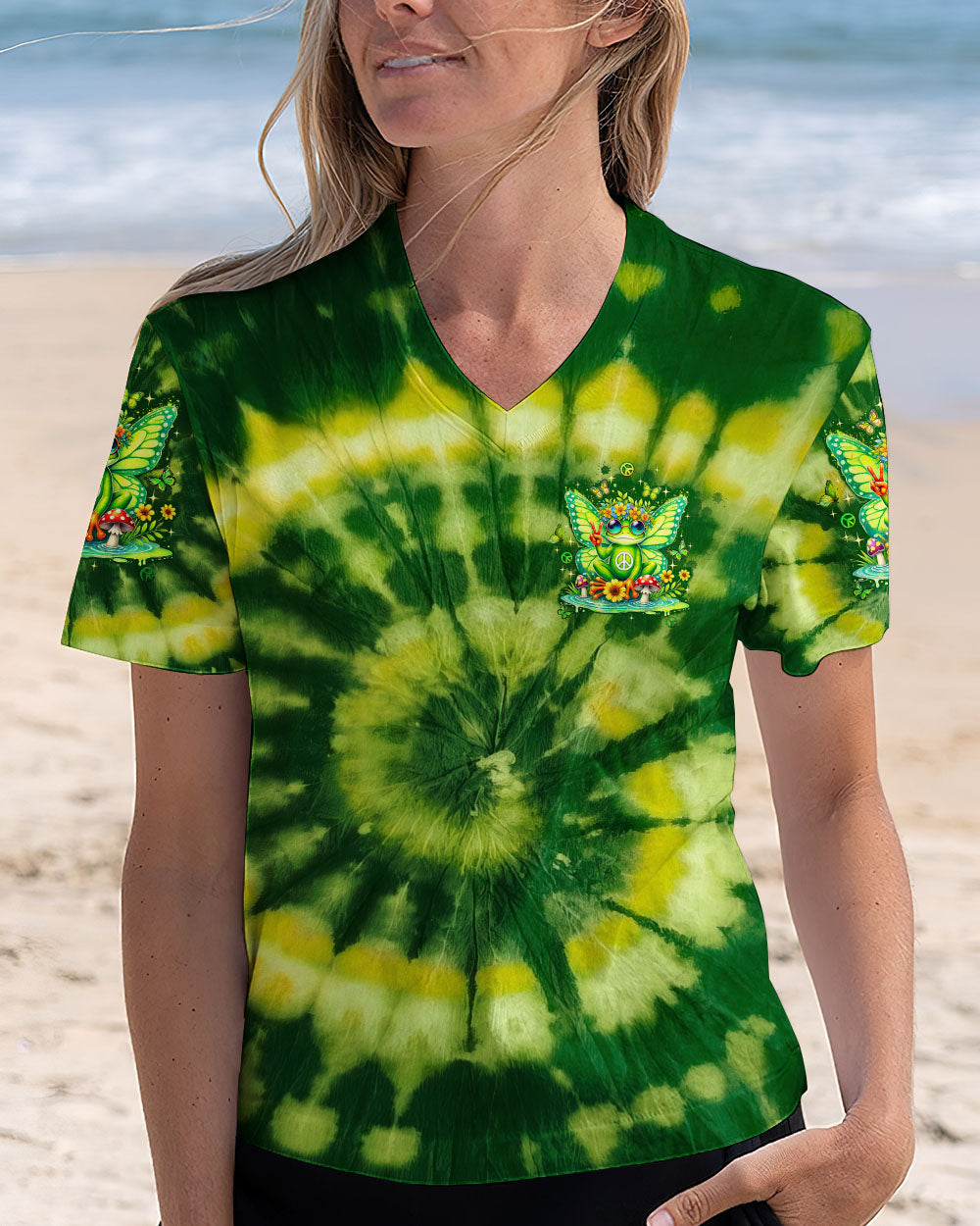 Be You The World Will Adjust Green Tie Dye Fairy Frog Signs and Mushrooms AOP Shirts _12_ yEhmW