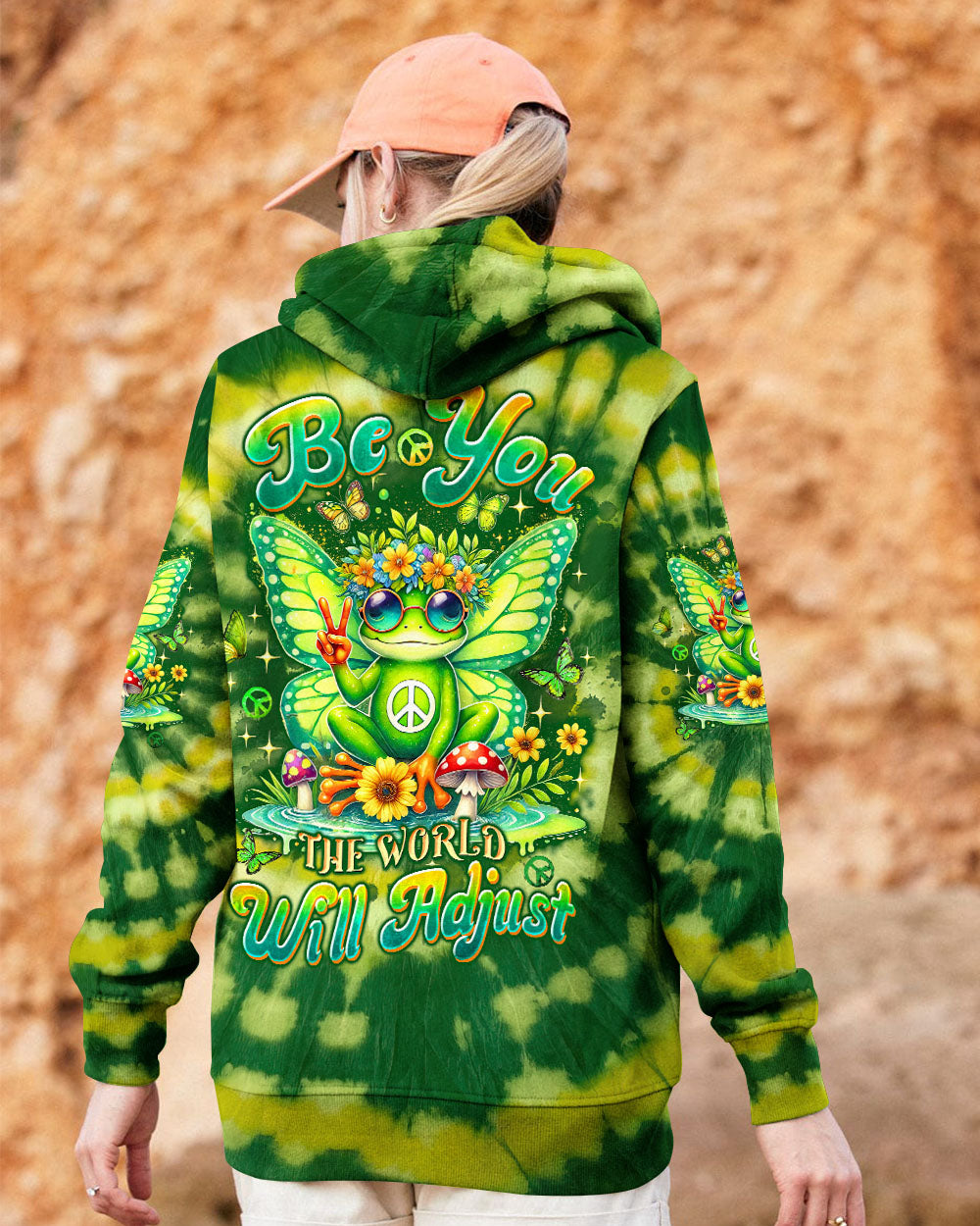 Be You The World Will Adjust Green Tie Dye Fairy Frog Signs and Mushrooms AOP Shirts _5_ 0JtSb