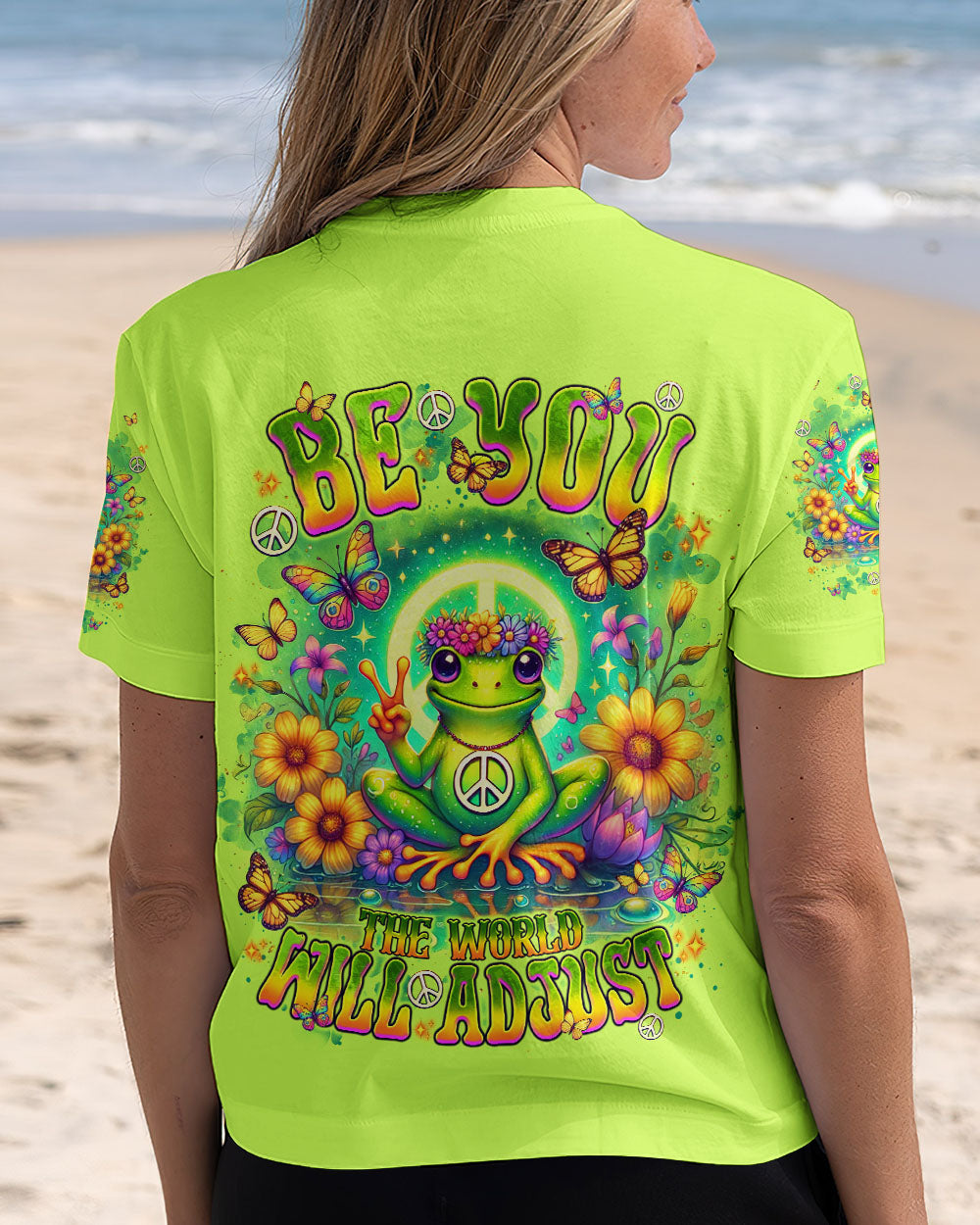 Be You The World Will Adjust Meditating Peace Frog Graphic AOP Shirts _2_ U8rxW