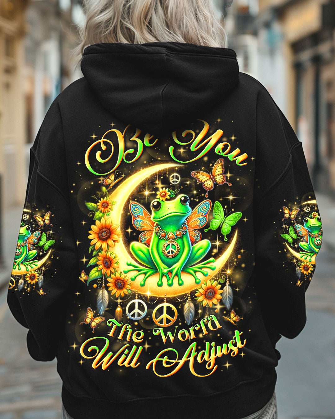 Be You The World Will Adjust Neon Frog with Moon and Butterfly Graphic AOP Shirts _1_ kdSTk
