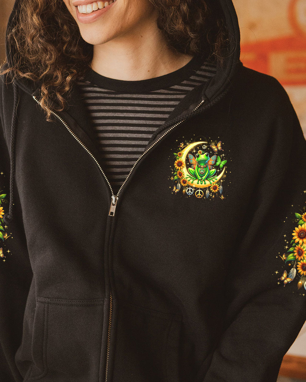 Be You The World Will Adjust Neon Frog with Moon and Butterfly Graphic AOP Shirts _4_ cBarg