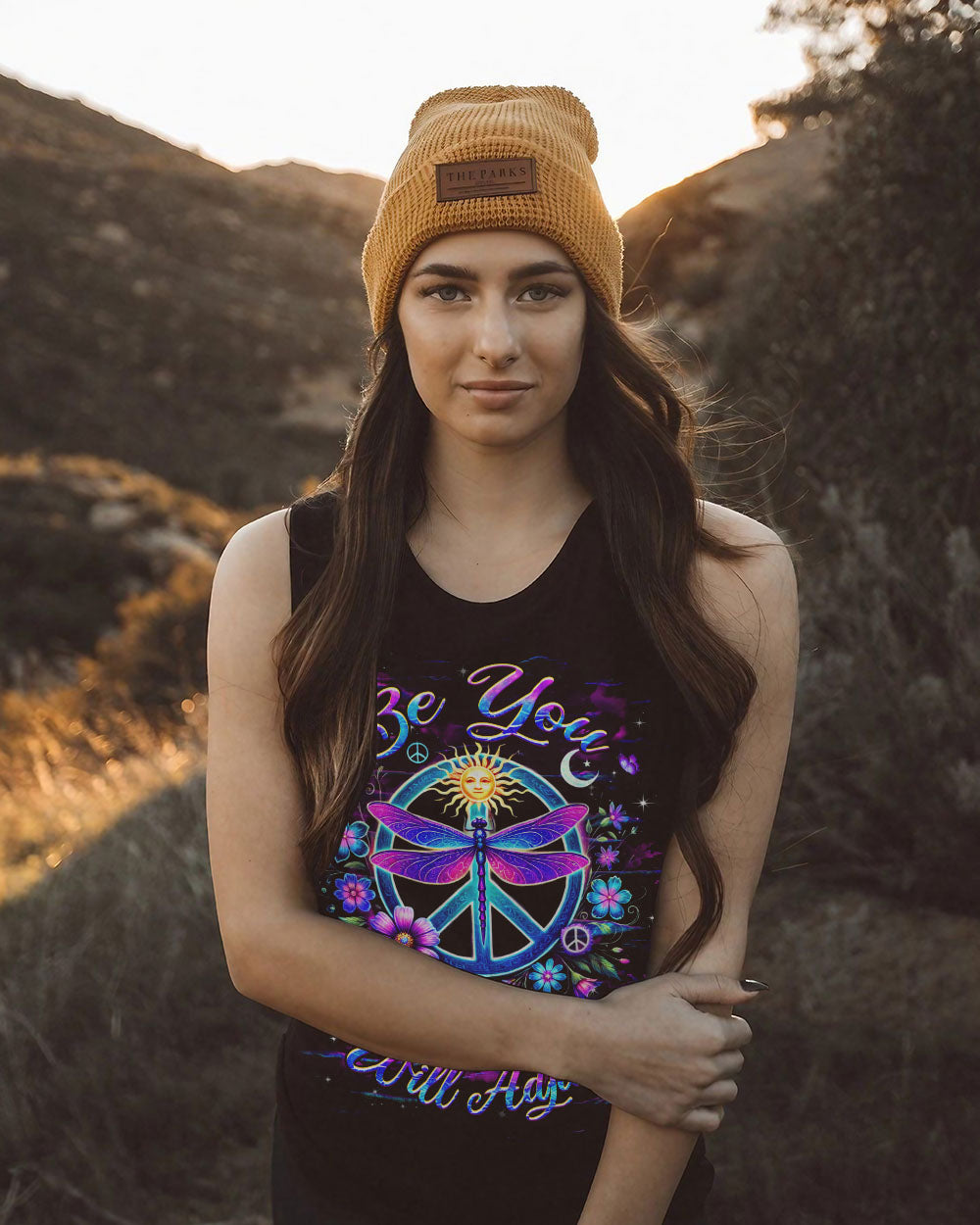 Be You The World Will Adjust Nron Dragonfly and Sun Peace Sign AOP Shirts _6_ iseRx