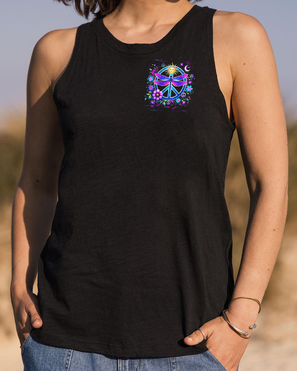 Be You The World Will Adjust Nron Dragonfly and Sun Peace Sign AOP Shirts _7_ u1hkC