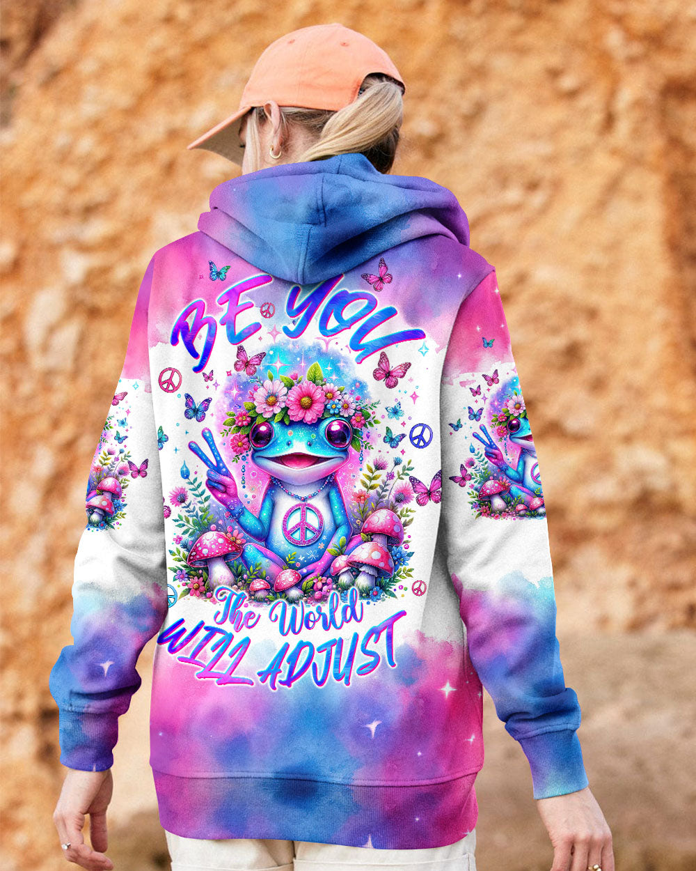 Be You The World Will Adjust Pastel Tie Dye Frog Flowers and Peace Signs AOP Shirts _5_ wKsRt