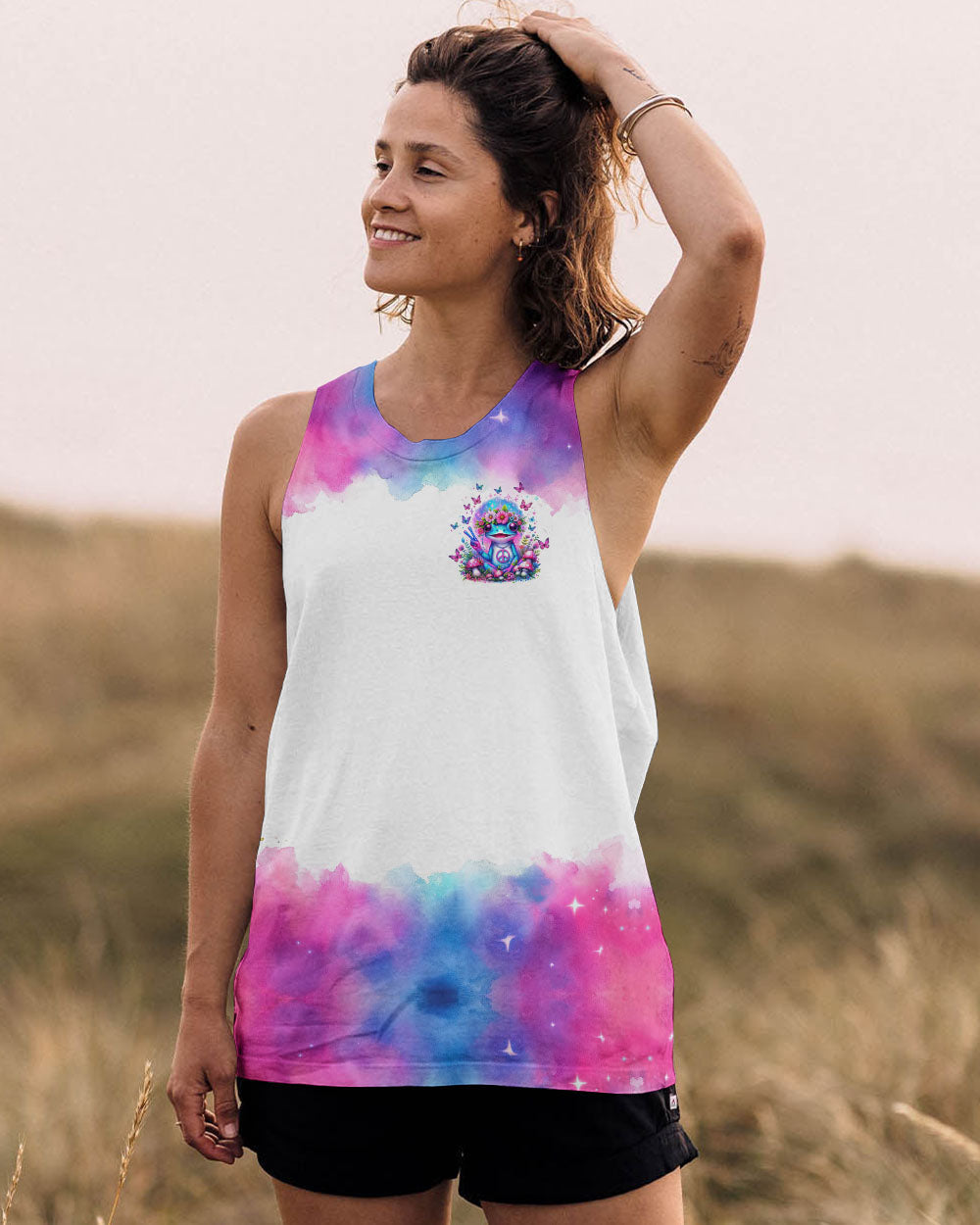 Be You The World Will Adjust Pastel Tie Dye Frog Flowers and Peace Signs AOP Shirts _9_ Rzblx