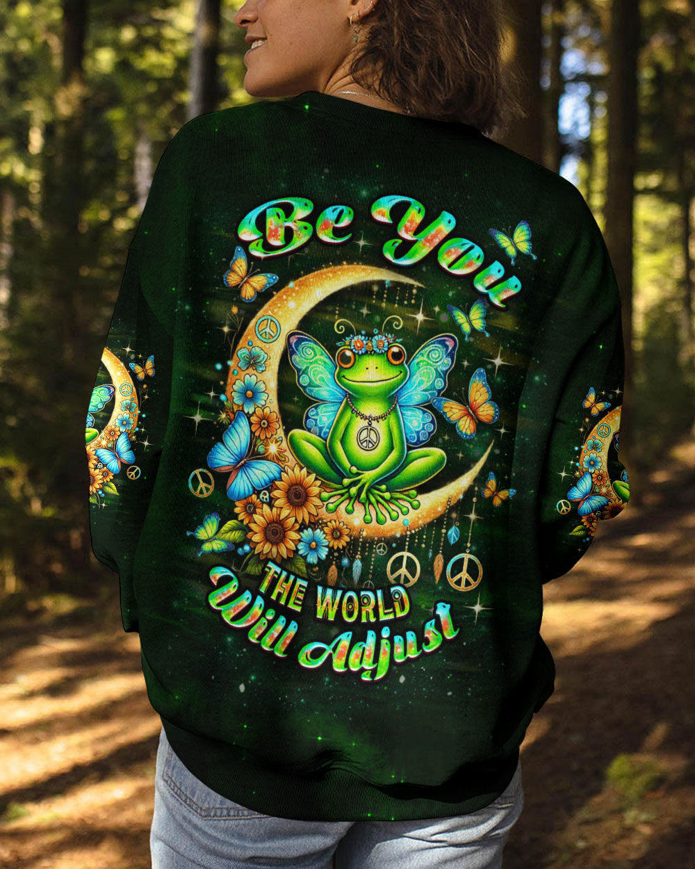 Be You The World Will Adjust Peace Frog Moon and Butterfly AOP Shirts _7_ 46QkF