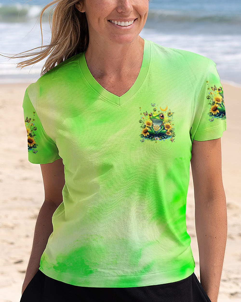 Be You The World Will Adjust Peace Frog and Sunflower AOP Shirts _4_ EnEkN