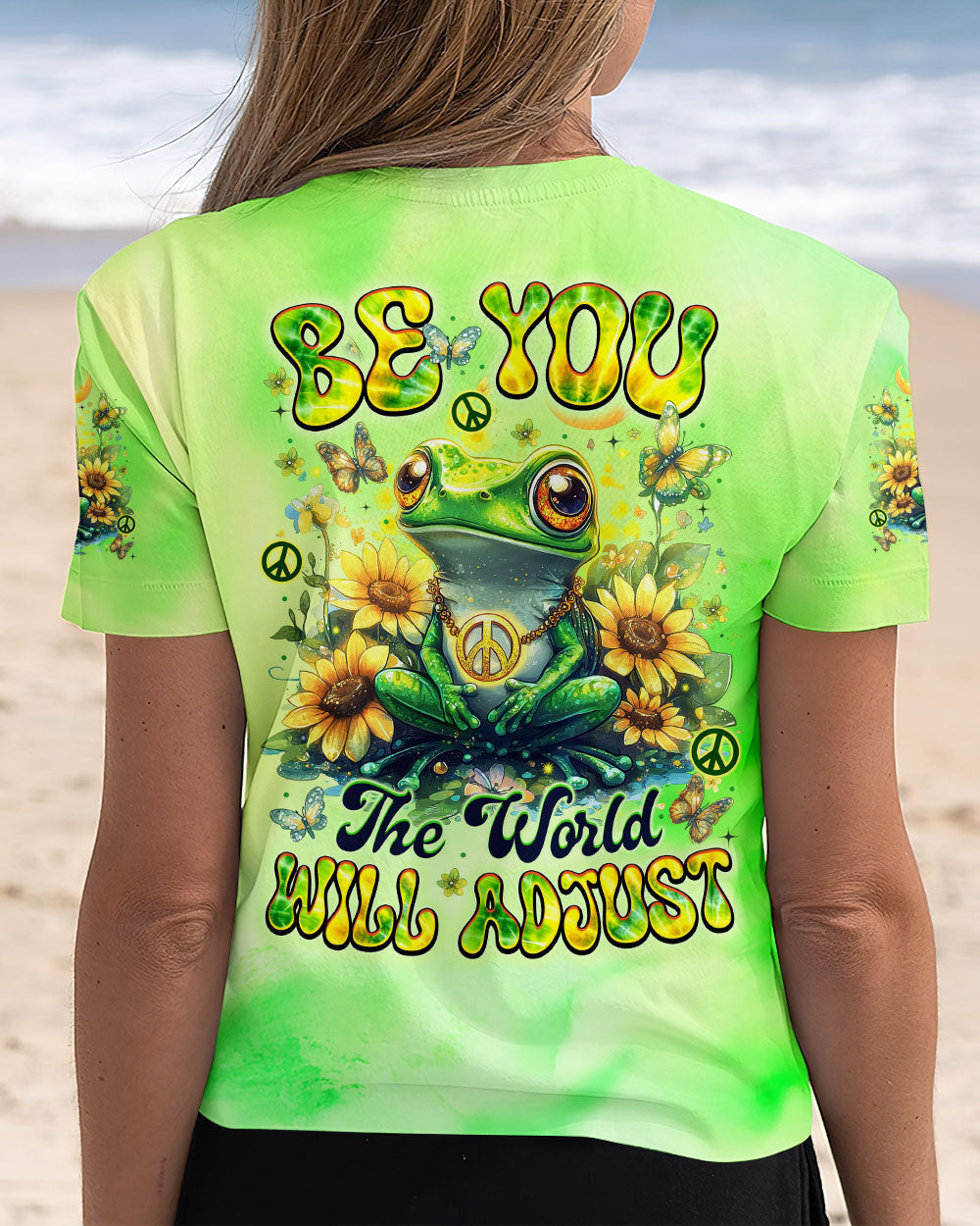 Be You The World Will Adjust Peace Frog and Sunflower AOP Shirts _5_ Z6FiQ