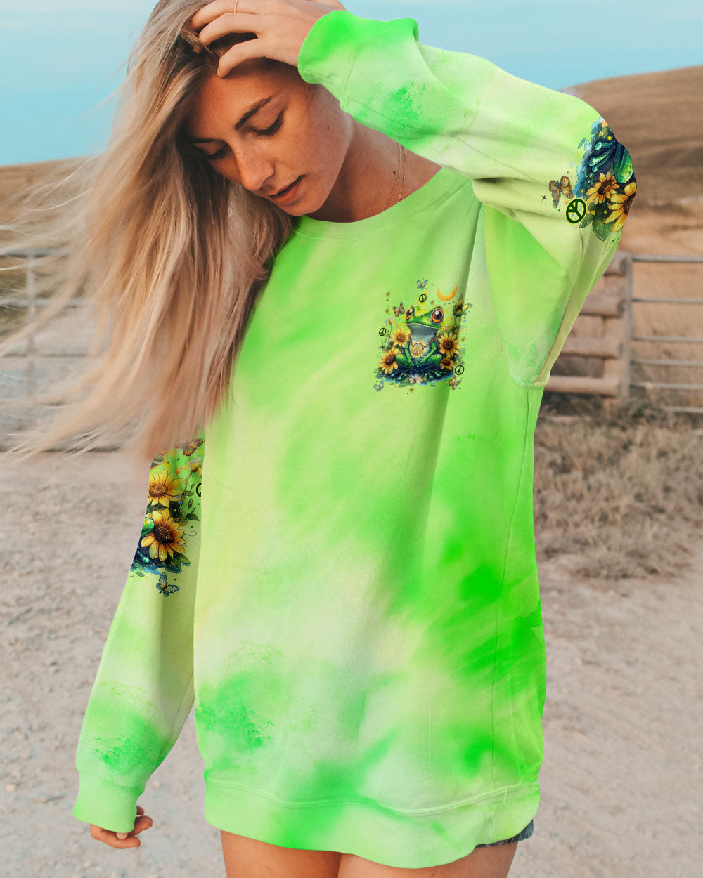 Be You The World Will Adjust Peace Frog and Sunflower AOP Shirts _8_ 09I7J