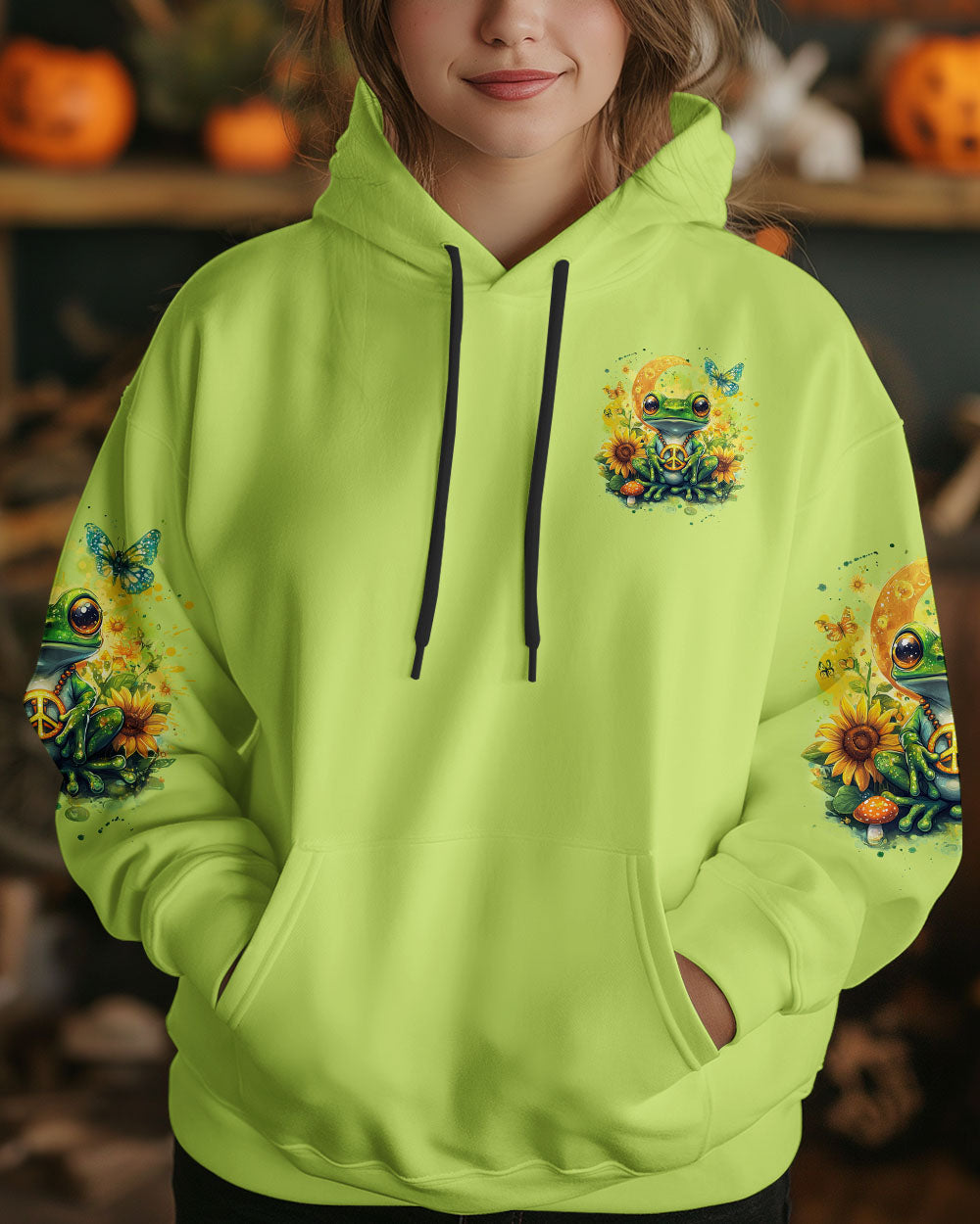 Be You The World Will Adjust Peaceful Green Frog and Sunflower Hippie Style AOP Shirts _6_ ef4ly