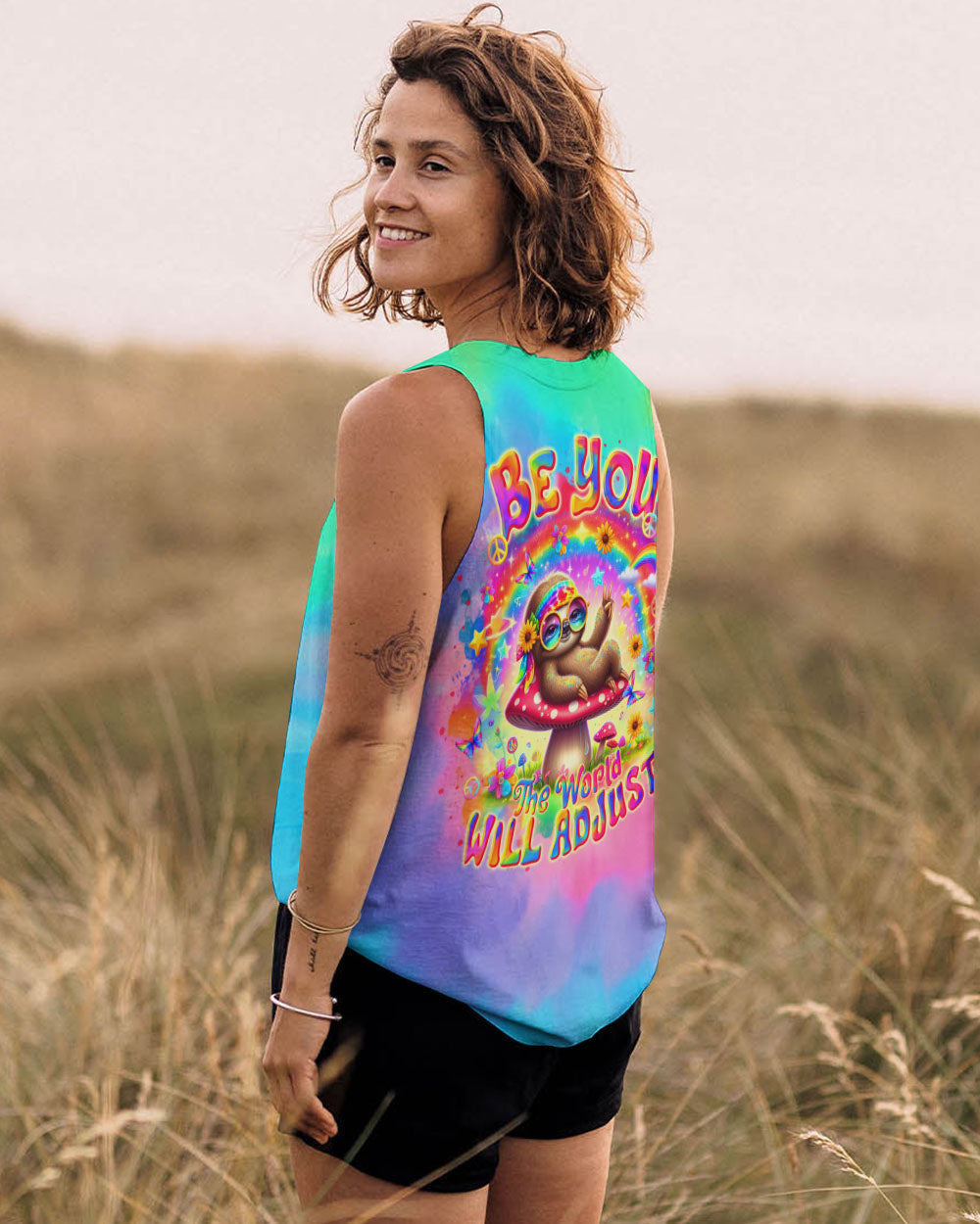 Be You The World Will Adjust Sloth Design Tie Dye for Women AOP Shirts _14_ j4Uys