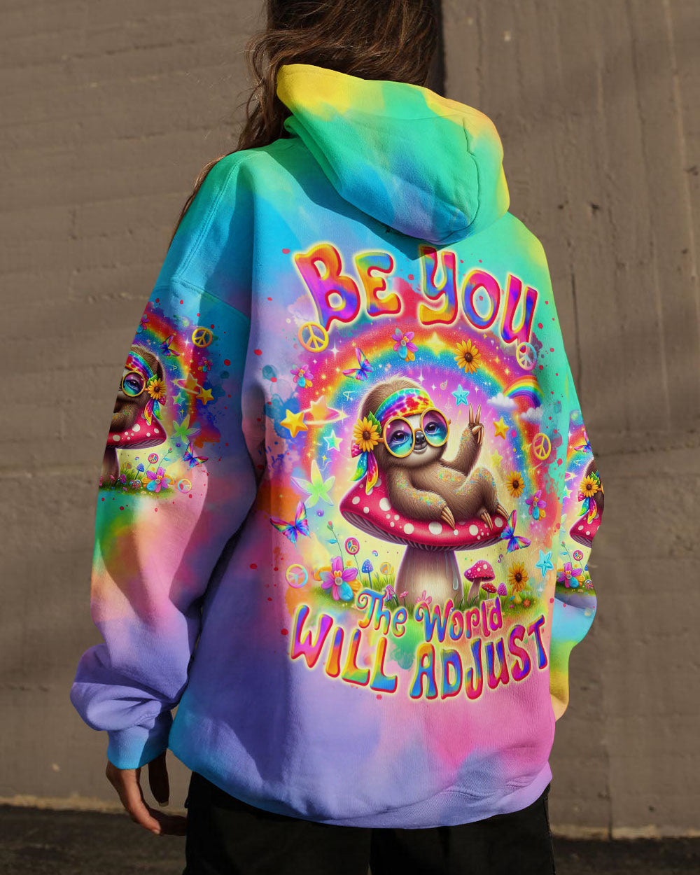 Be You The World Will Adjust Sloth Design Tie Dye for Women AOP Shirts _8_ 9jF9P