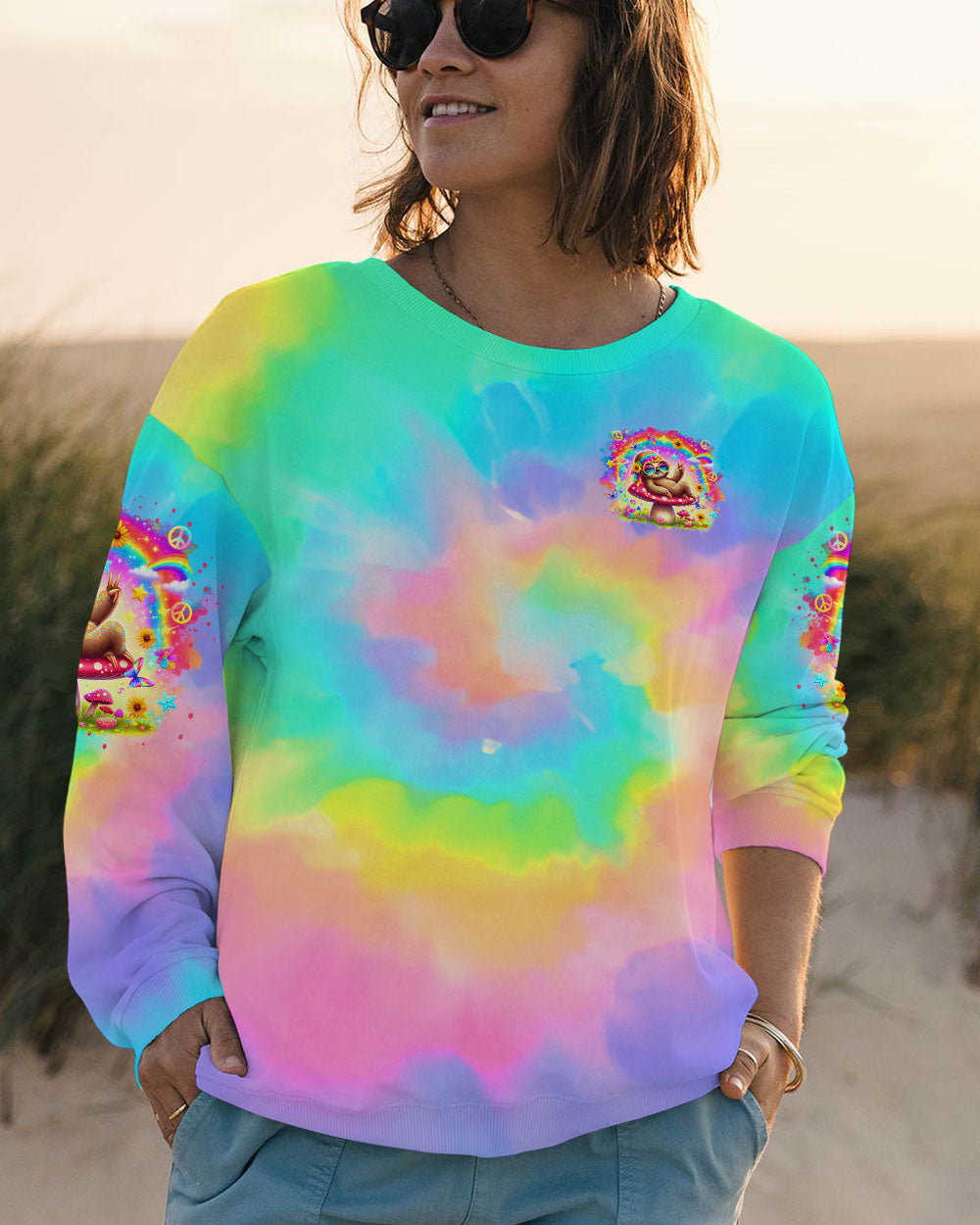 Be You The World Will Adjust Sloth Design Tie Dye for Women AOP Shirts _9_ hGEmy