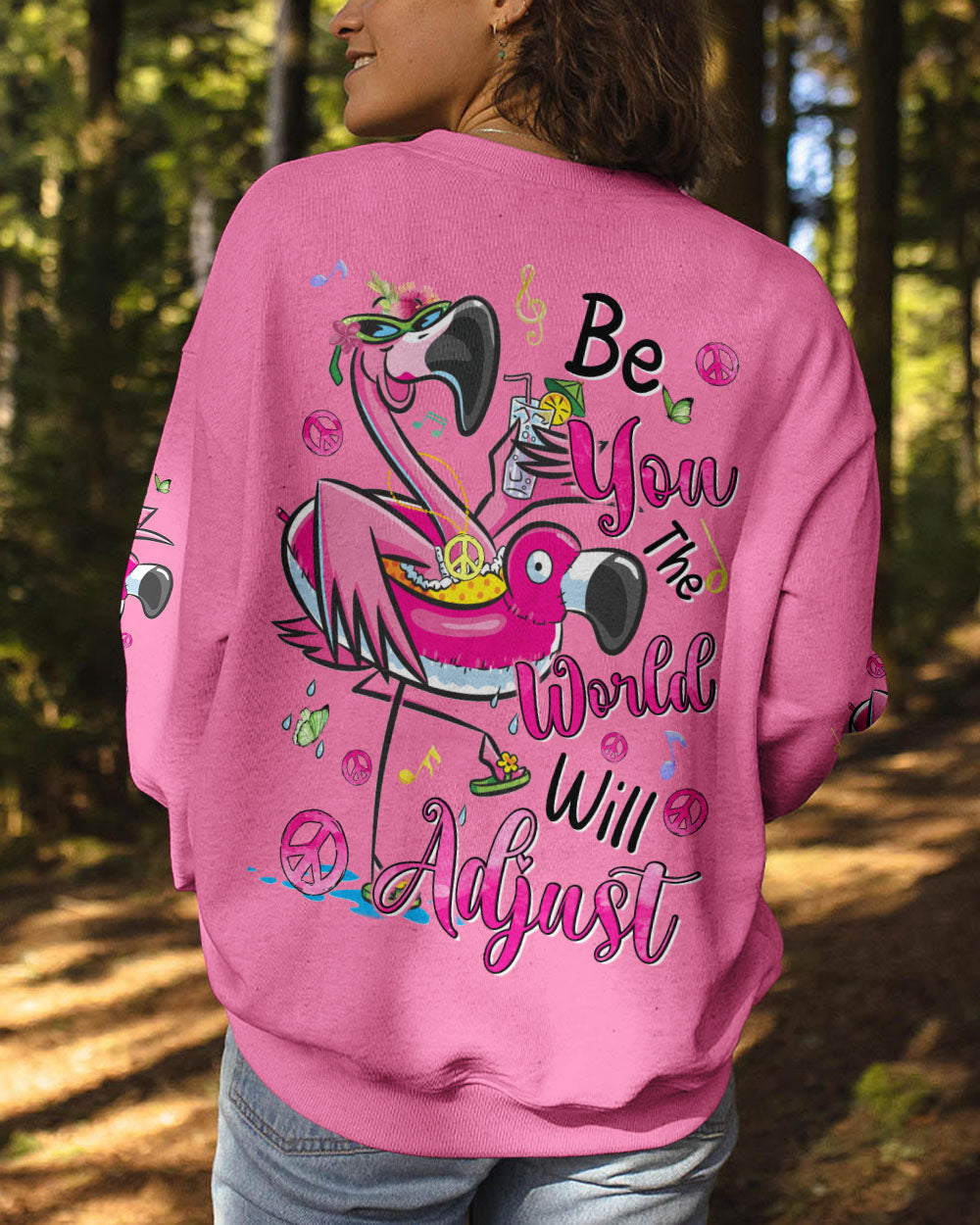 Be You the World Will Adjust Flamingo Funny and Graphic Tee for Women AOP Shirts _9_ Jv9bh