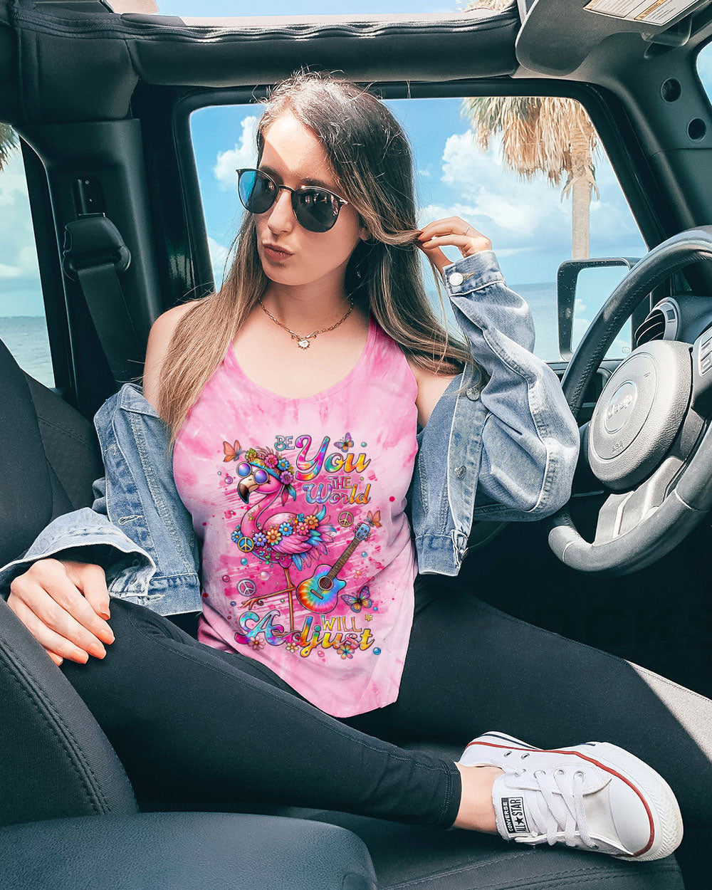 Be You the World will Adjust Flamingo Tie Dye with Guitar and Flowers AOP Shirts _9_ sT9XA