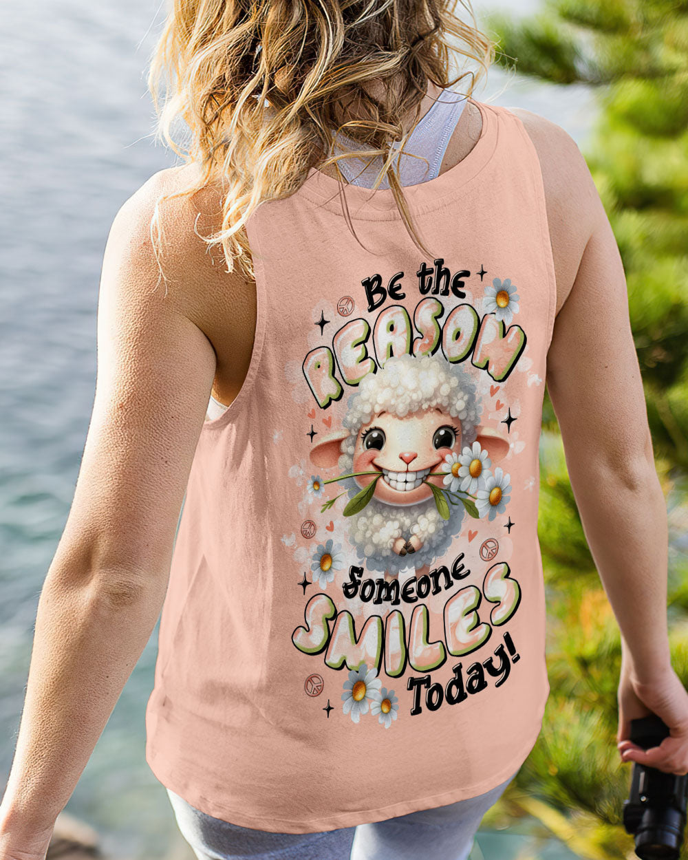 Be the Reason Someone Smiles Today Cute Sheep Design with Daisy Flowers AOP Shirts _10_ g9LG7