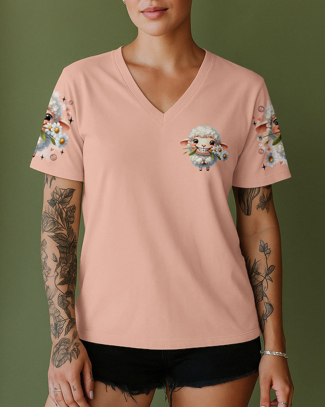 Be the Reason Someone Smiles Today Cute Sheep Design with Daisy Flowers AOP Shirts _2_ gnZn9