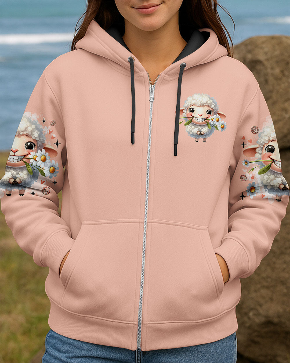 Be the Reason Someone Smiles Today Cute Sheep Design with Daisy Flowers AOP Shirts _7_ 0ZXho