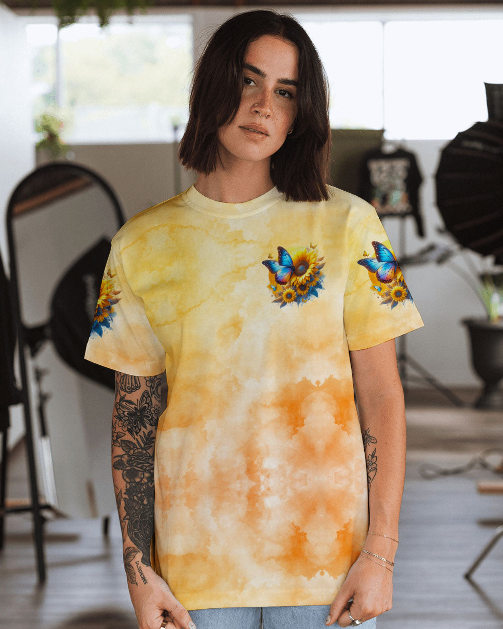 Be the Sunshine Sunflower and Butterfly Tie Dye AOP Shirts _14_ YHmFL