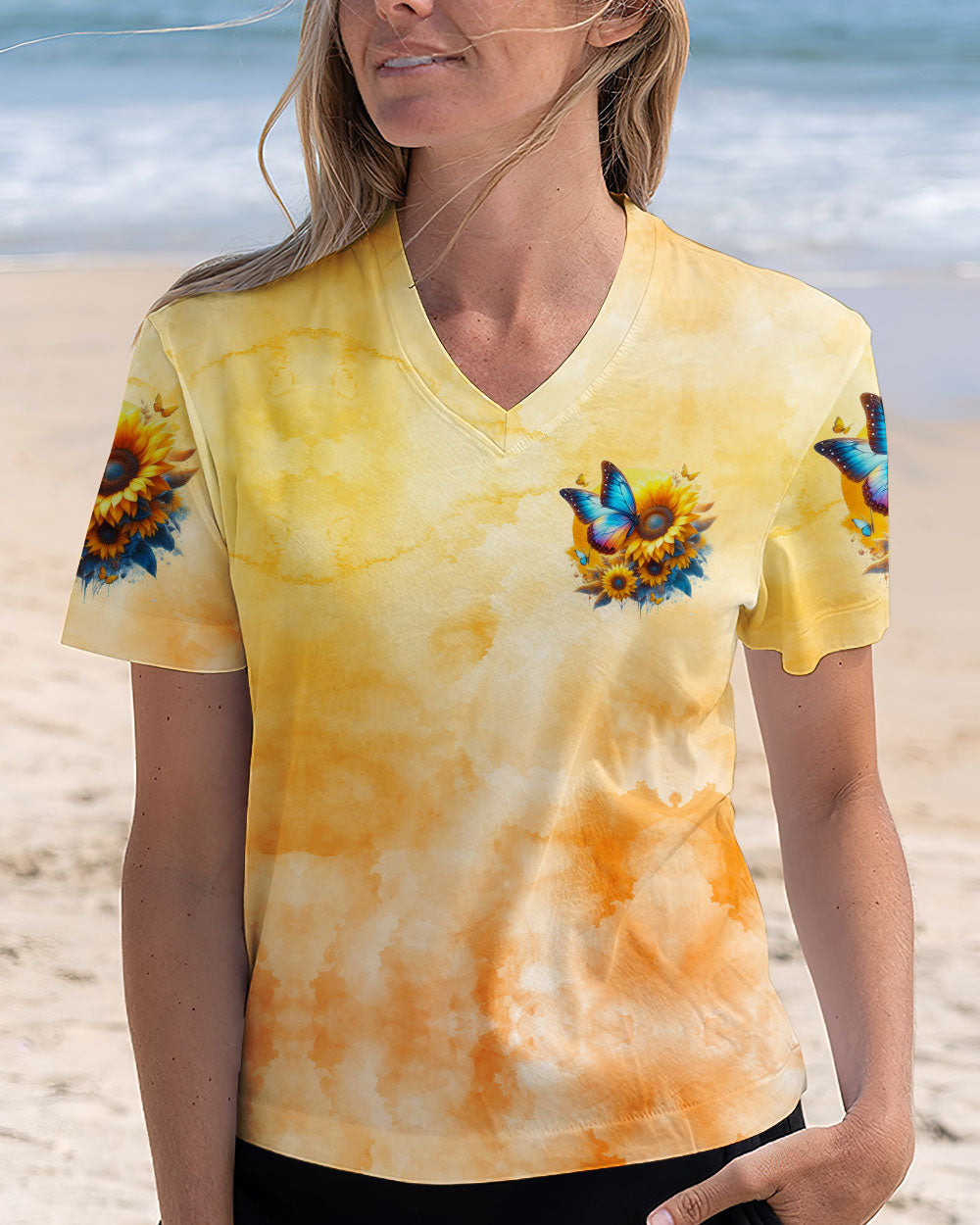 Be the Sunshine Sunflower and Butterfly Tie Dye AOP Shirts _2_ vedcd