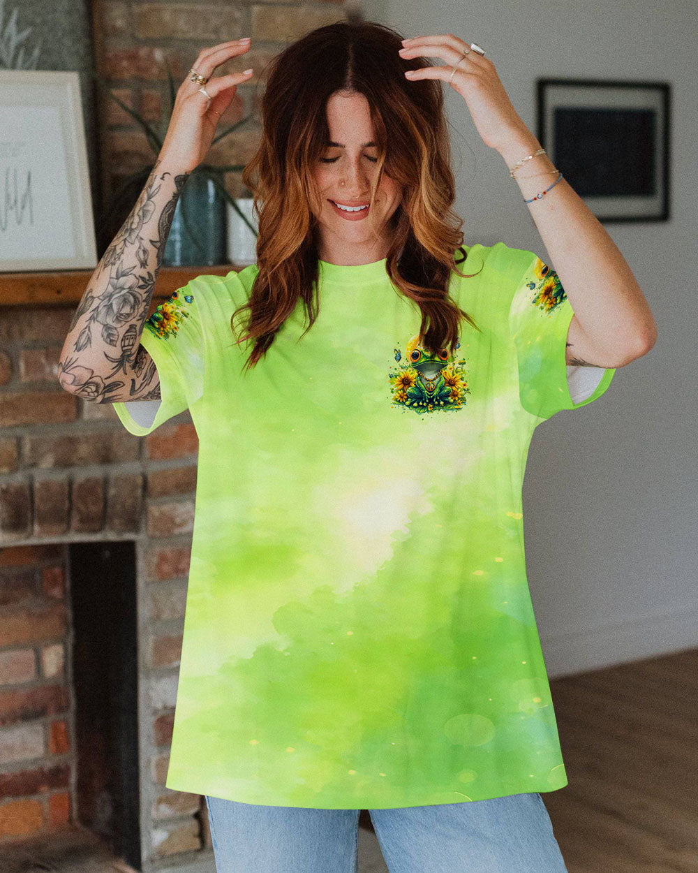 Being Yourself The Wrong Thing To Do Green Frog Sunflower Peace AOP Shirts _10_ Hqi32