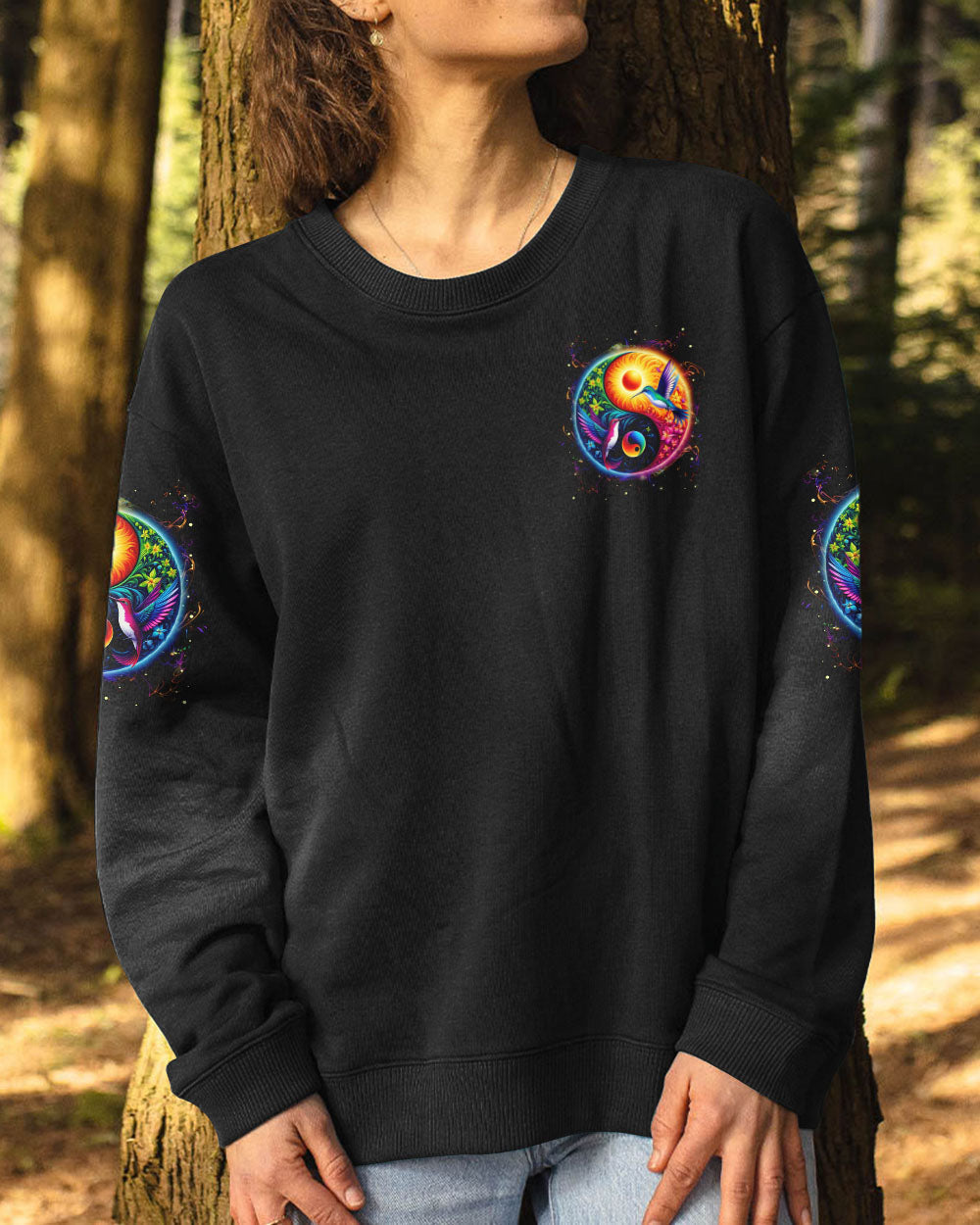 Breathe In Peace Breathe Out Love Yin Yang Hummingbird Mindful Quote Yoga AOP Shirts _8_ 5GKzS
