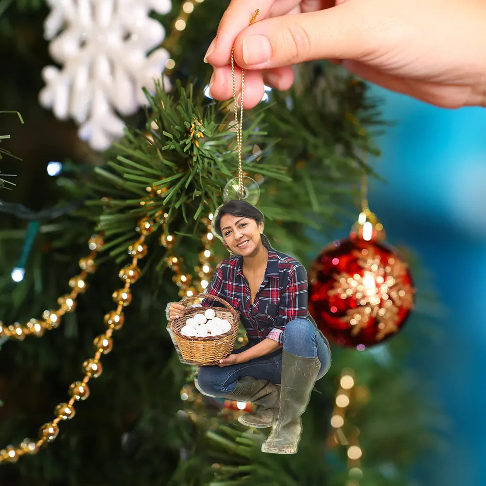 CustomPhotoChristmasChickenFarmerDecorations PersonalizedAcrylicPhotoOrnament TK852 CLA1577 MkWebs3