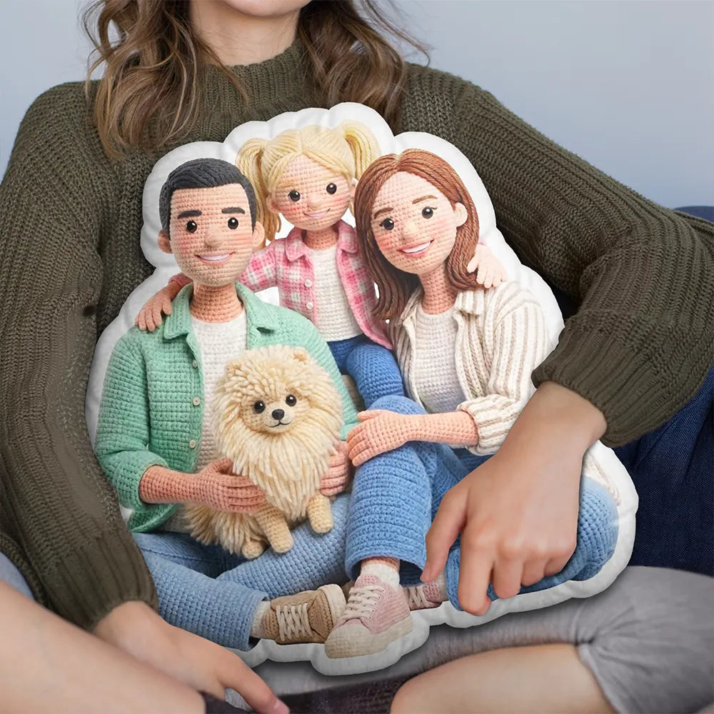 CustomPhotoCrochetDollEffectHappyFamily PersonalizedCustomShapedPillow TU537 DSR1552 MK3