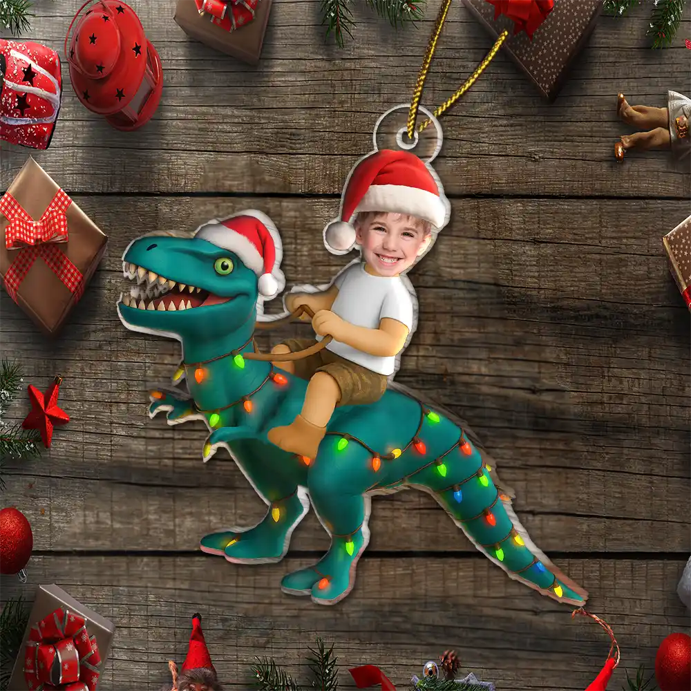 CustomPhotoCuteKidXmasDinosaur PersonalizedAcrylicPhotoOrnament TK839 CLA1525 MkWebs5