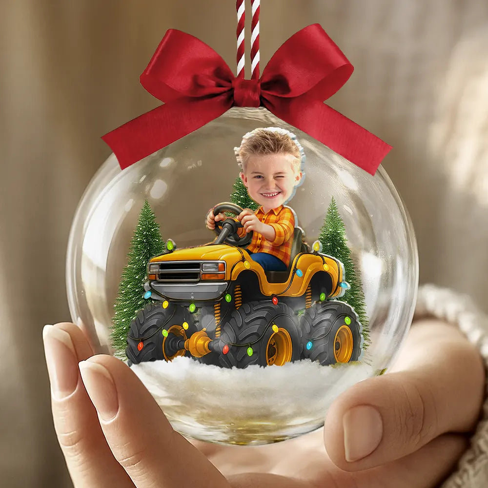 CustomPhotoFaceKidRidingMonsterTruck Personalized3DAcrylicBallOrnament AH1133 Mk3